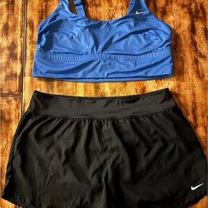 Nike Blue Sports Bikini Top with Black Swim Shorts